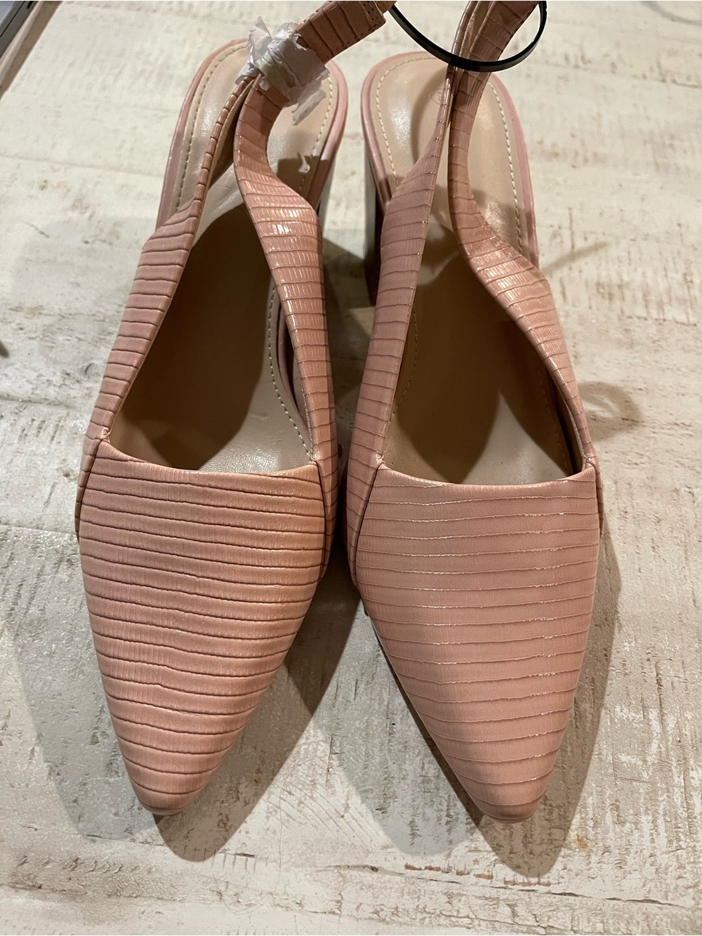 Pointed Pink Textured Slingback Mules